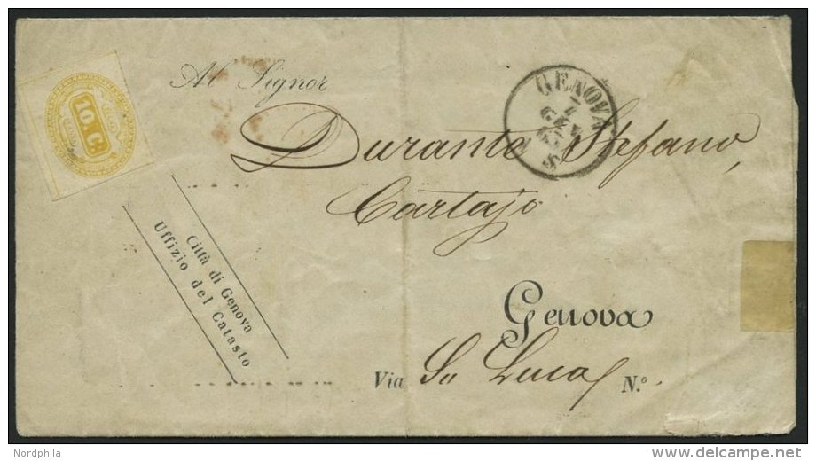 PORTOMARKEN P 1a BRIEF, 1863, 10 C. Gelb Auf Dienstbrief Mit K1 GENOVA, Pracht - Postage Due