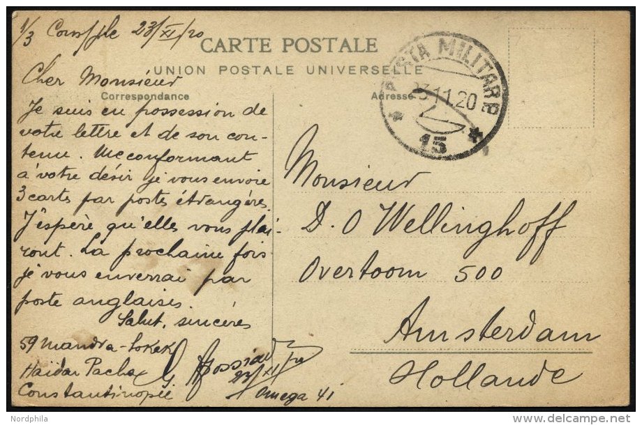 MILIT&Auml;RPOST 1920, K2 POSTA MILITARE/No. 15 Auf Feldpost-Ansichtskarte Aus Konstantinopel, Pracht - Briefe U. Dokumente