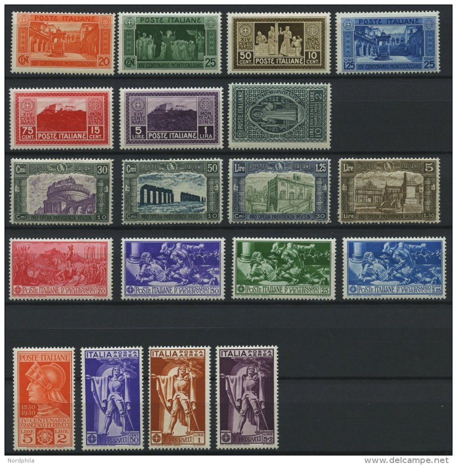 ITALIEN 318-24,333-44 *, 1929/30, Klosterabtei Monte Cassino, Nationalmiliz, Francesco Ferruchi, Falzrest, 3 Prachts&aum - Unclassified