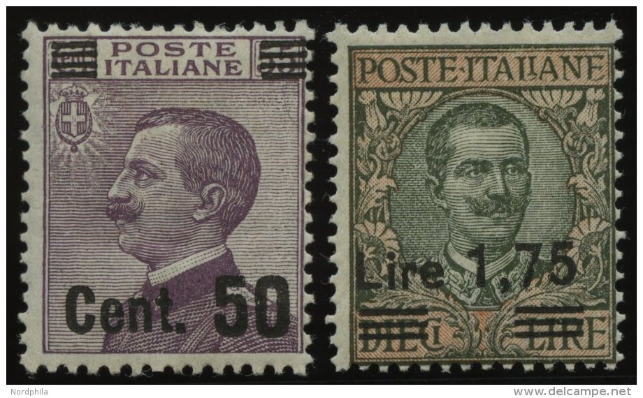 ITALIEN 172,221 *, 1923/5, 50 C. Auf 50 C. Und 1.75 L. Auf 10 L. K&ouml;nig Viktor Emanuel III, Falzrest, 2 Prachtwerte - Ohne Zuordnung