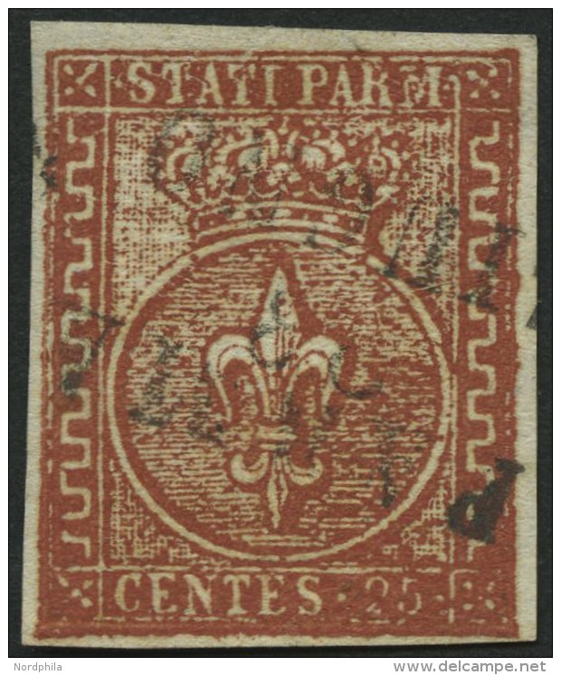 PARMA 8 O, 1855, 25 C. Rotbraun, Breitrandig, Pracht, Mi. 300.- - Parma