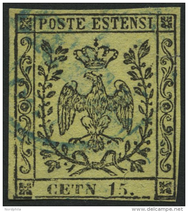 MODENA 3 O, 1852, 15 C. Schwarz Auf Gelb Mit Fehldruck CETN 15. (Sassone Nr. 3d), Rechts Gr&ouml;&szlig;erer Einri&szlig - Modena