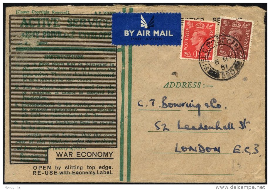 BRITISCHE MILIT&Auml;RPOST 222/3 BRIEF, 1951, 1 Und 11/2 P. K&ouml;nig Georg VI Mit K2 FIELD POST OFFICE/630 Auf Feldpos - Gebraucht