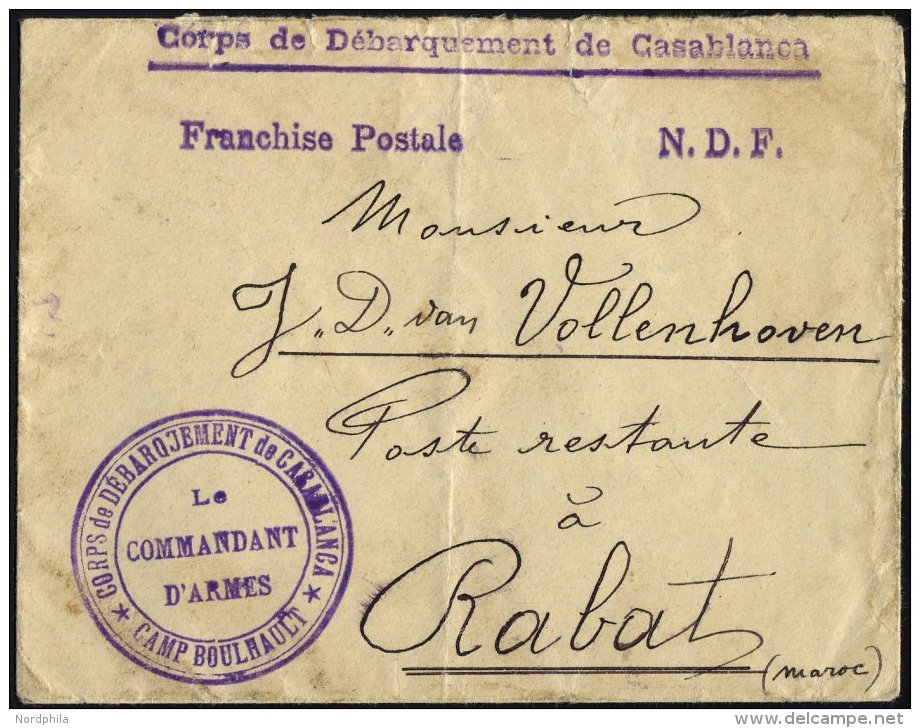 FRANZ.POST IN MAROKKO 1911, Feldpostbrief Von Casablanca Nach Rabatt Mit Violettem Milit&auml;rstempel Und L1 FRANCHISE - Other & Unclassified