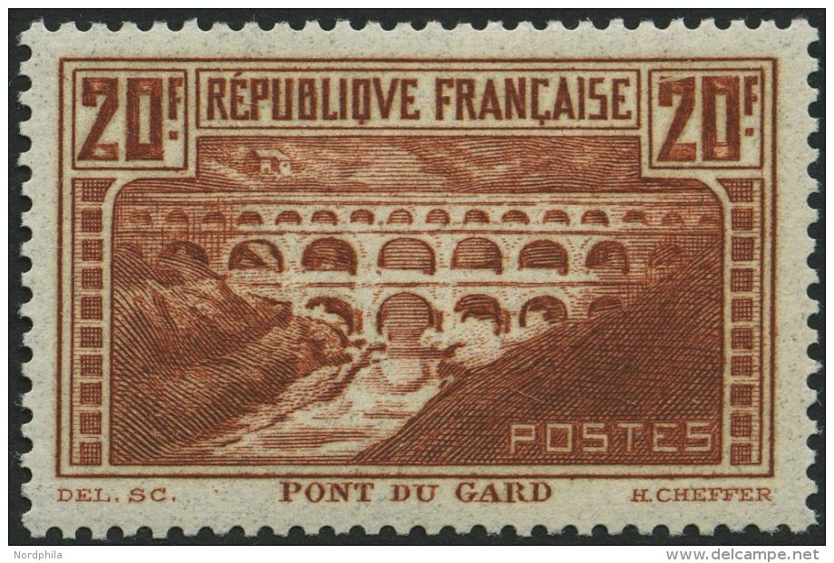 FRANKREICH 242C **, 1931, 20 Fr. Br&uuml;cke &uuml;ber Den Gard, Gez&auml;hnt K 13, Type IIA (Yvert 262c), Pracht, Yvert - Sonstige & Ohne Zuordnung