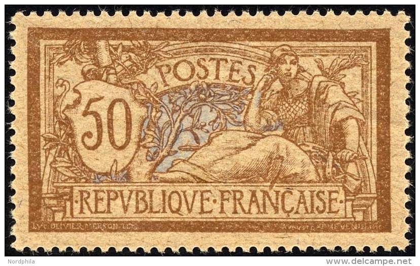 FRANKREICH 97y *, 1916, 50 C. Braun/hellblau, GC-Papier, Falzrest, Pracht, Mi. 110.- - Sonstige & Ohne Zuordnung