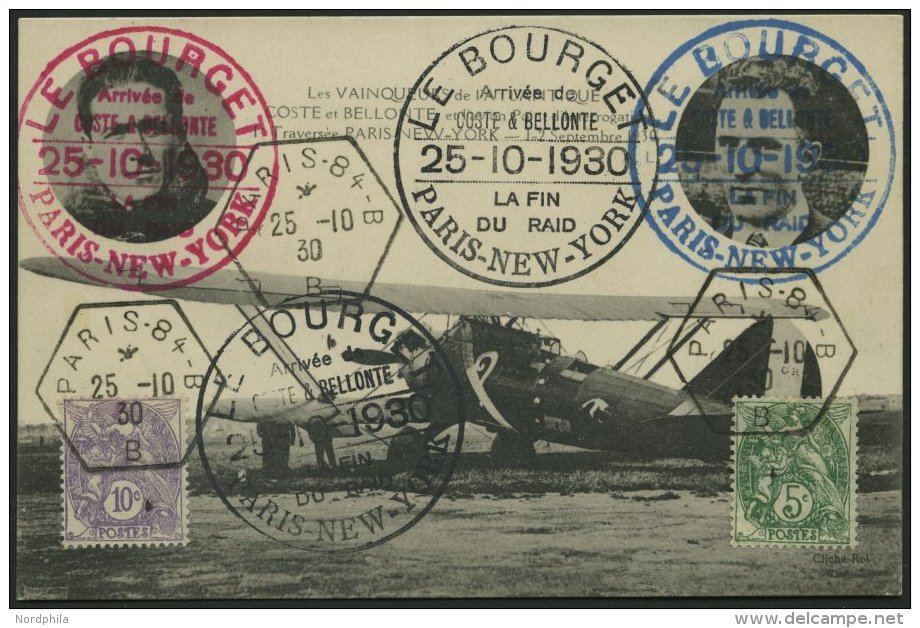 FRANKREICH 90x,238 BRIEF, 25.10.1930, 5 C. Gelbgr&uuml;n Und 10 C. Violett Auf Sonderflugkarte LE BOURGET, Paris-New-Yor - Sonstige & Ohne Zuordnung