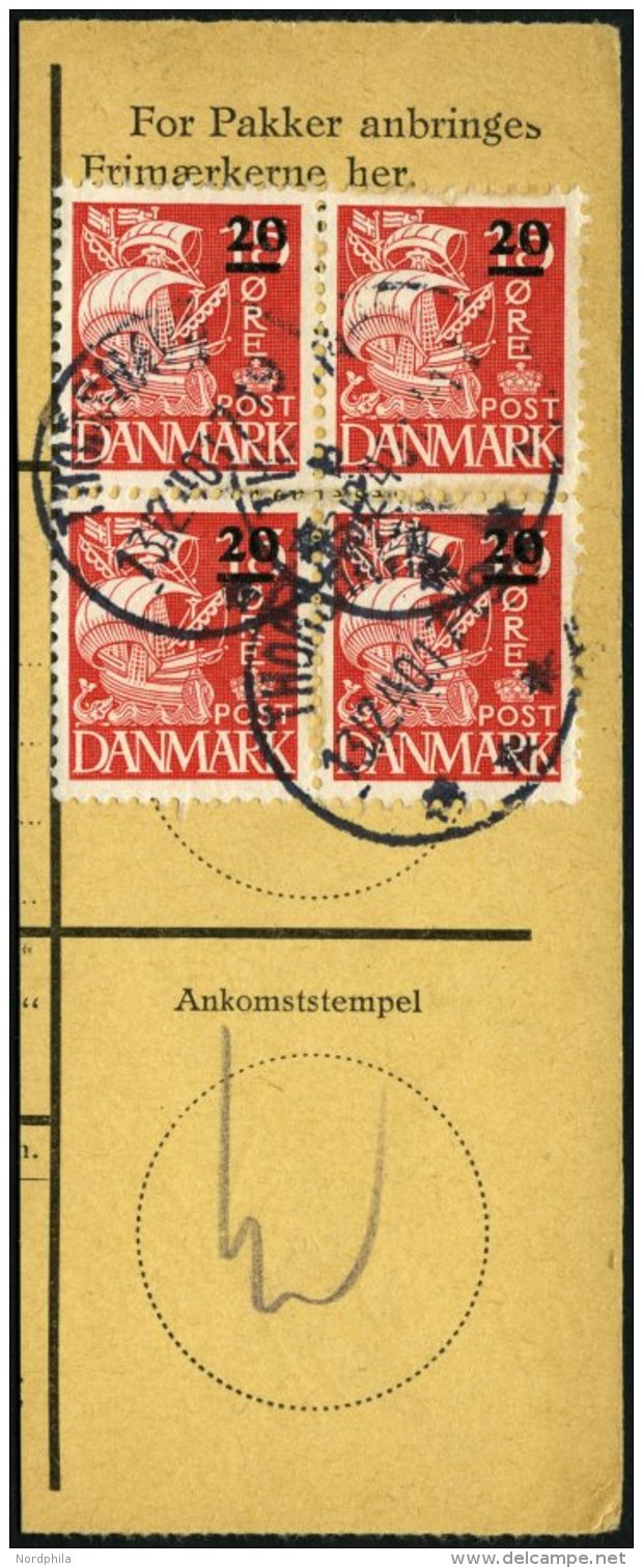 F&Auml;R&Ouml;ER 4 VB BrfStk, 1940, 20 &Oslash; Auf 15 &Oslash; Rot Im Viererblock Auf Postabschnitt, Pracht - Sonstige & Ohne Zuordnung