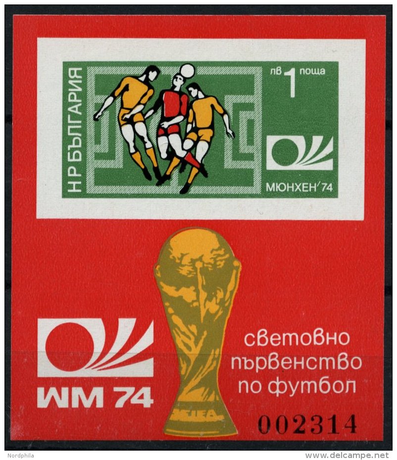 BULGARIEN Bl. 47B **, 1974, Block Fu&szlig;ball-Weltmeisterschaft, Ungez&auml;hnt, Pracht, Mi. 60.- - Sonstige & Ohne Zuordnung