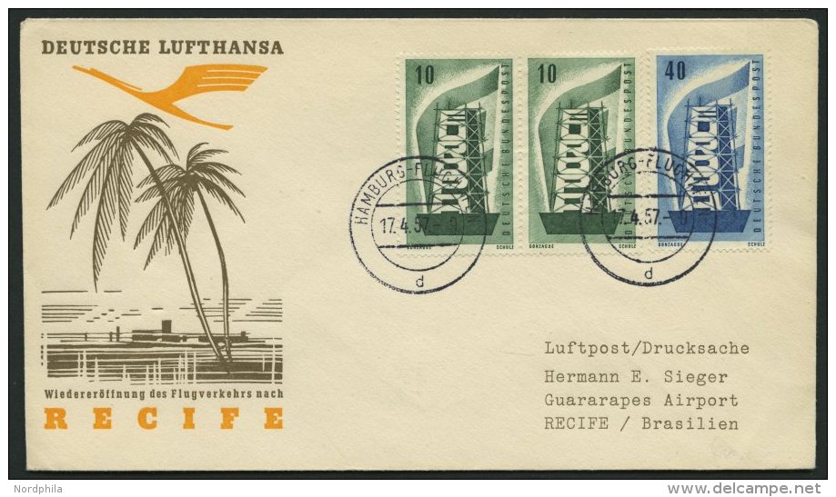 DEUTSCHE LUFTHANSA 146 BRIEF, 15.4.1957, Hamburg-Recife, Prachtbrief - Gebraucht