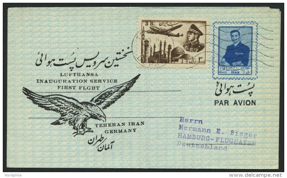 DEUTSCHE LUFTHANSA 113a BRIEF, 12.9.1956, Teheran-Hamburg, Versp&auml;tete Post Aus Teheran, Prachtbrief - Gebraucht