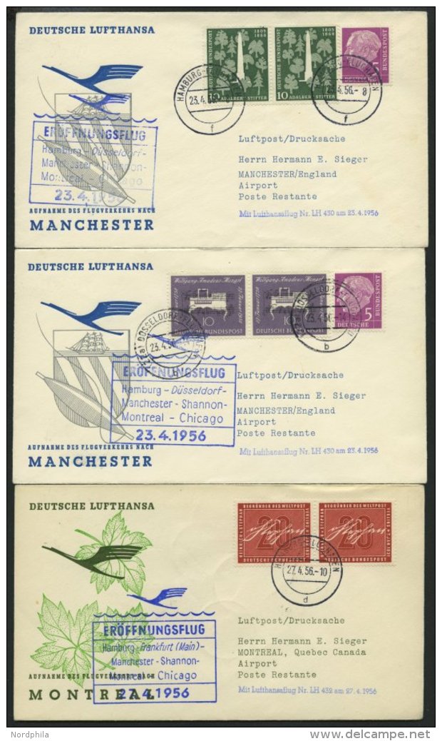DEUTSCHE LUFTHANSA 61/2,64-68 BRIEF, 23.4.1956, Erstflug Mit Superconstellation Hamburg D&uuml;sseldorf Manchester Shann - Other & Unclassified