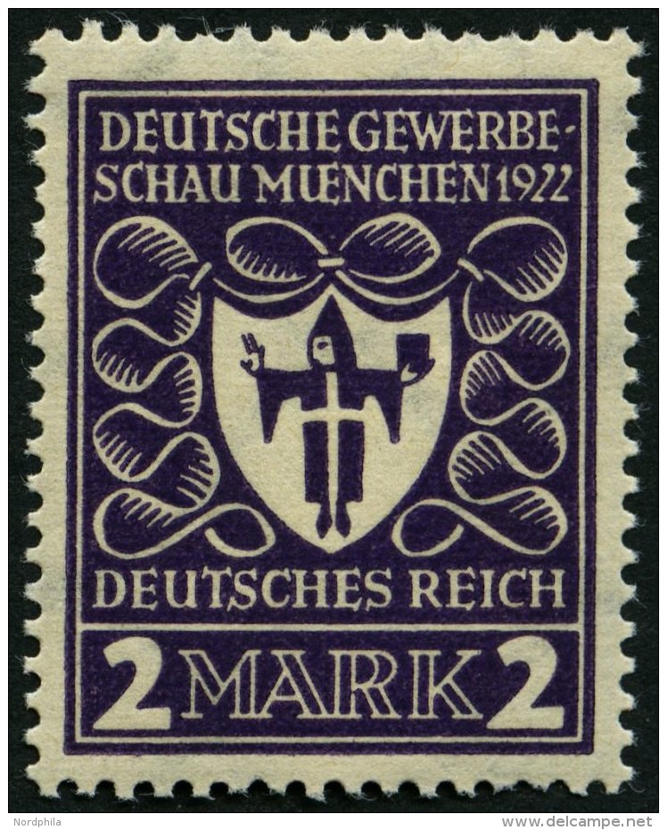 Dt. Reich 200b **, 1922, 2 M. Dunkelpurpurviolett Gewerbeschau, &uuml;blich Gez&auml;hnt Pracht, Gepr. Dr. Oechsner, Mi. - Gebraucht