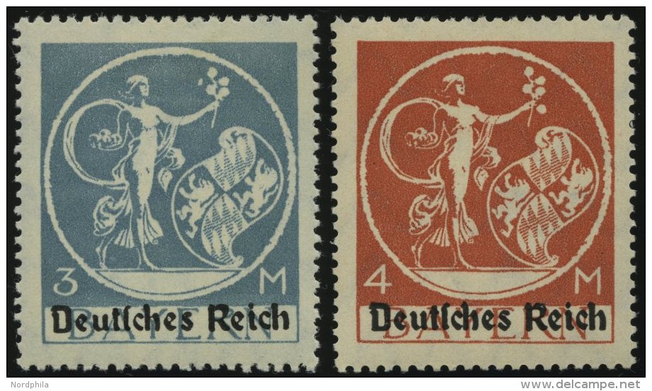 Dt. Reich 134PFIII,135PFIV *, 1920, 3 M. Graut&uuml;rkis Und 4 M. Schw&auml;rzlichorangerot, Je Mit Plattenfehler Blume - Gebraucht