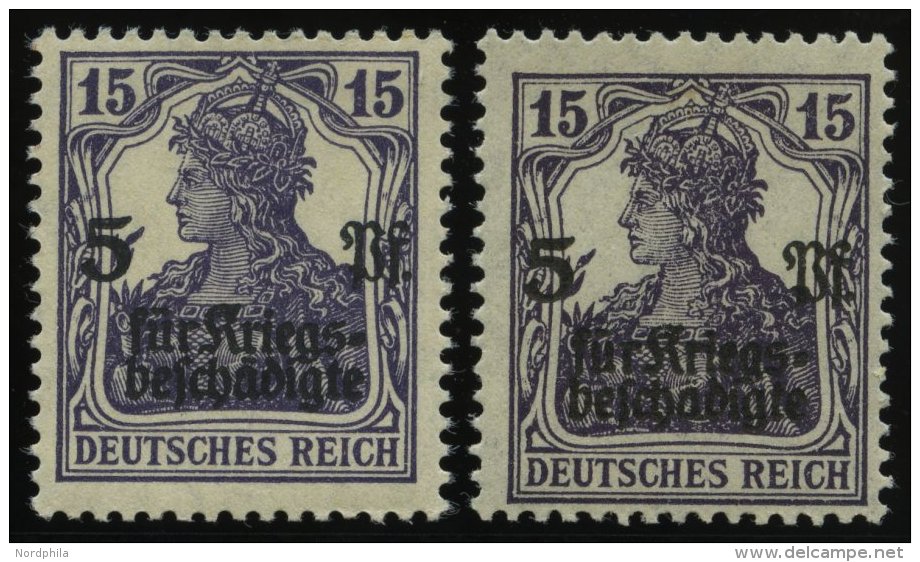 Dt. Reich 106b,c **, 1919, 15 Pf. Schw&auml;rzlichblauviolett Und Schwarzviolett, 2 Prachtwerte, Gepr. Infla, Mi. 100.- - Gebraucht
