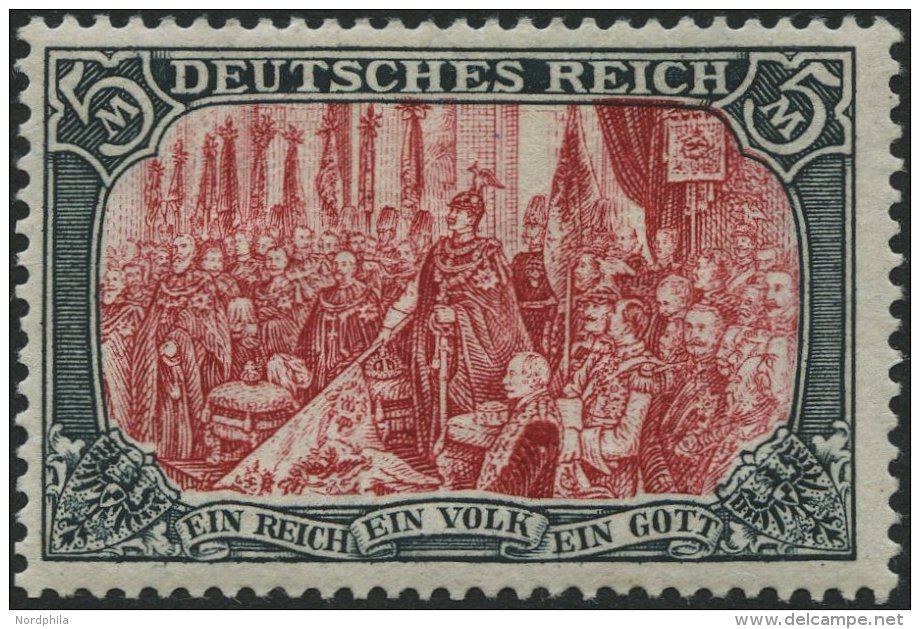 Dt. Reich 81Ab *, 1902, 5 M. Gr&uuml;nschwarz/dunkelkarmin, Karmin Quarzend, Gez&auml;hnt A, Ohne Wz., Falzrest, Pracht, - Used Stamps