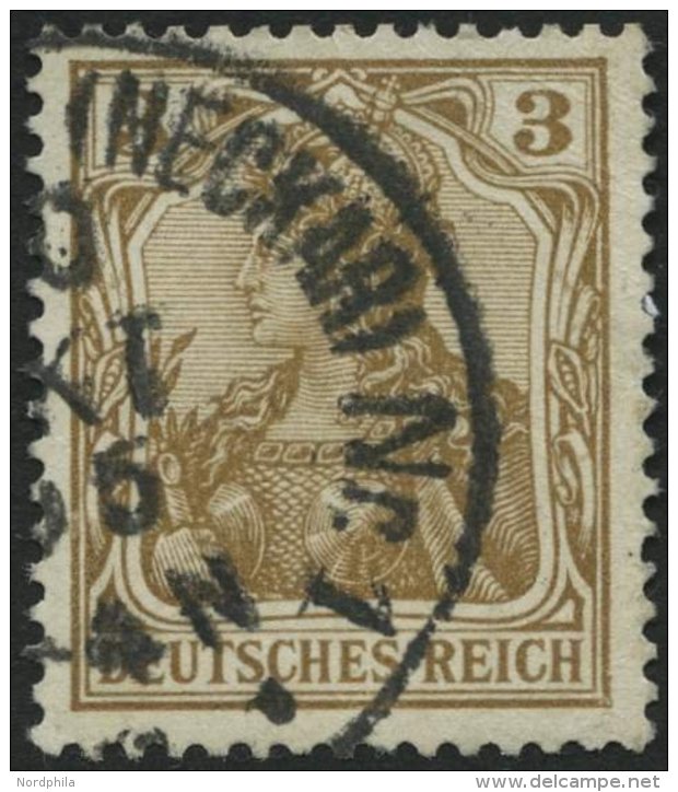 Dt. Reich 69I O, 1902, 3 Pf. Germania Mit Plattenfehler Erstes E In Deutsches Unten Ohne Querstrich, Pracht, Mi. 55.- - Gebraucht
