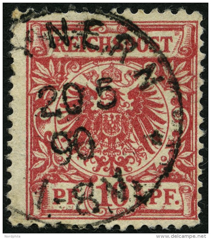 Dt. Reich 47ba O, 1890, 10 Pf. Lebhaftrosarot, &uuml;blich Gez&auml;hnt Pracht, Gepr. Wiegand, Mi. 60.- - Gebraucht