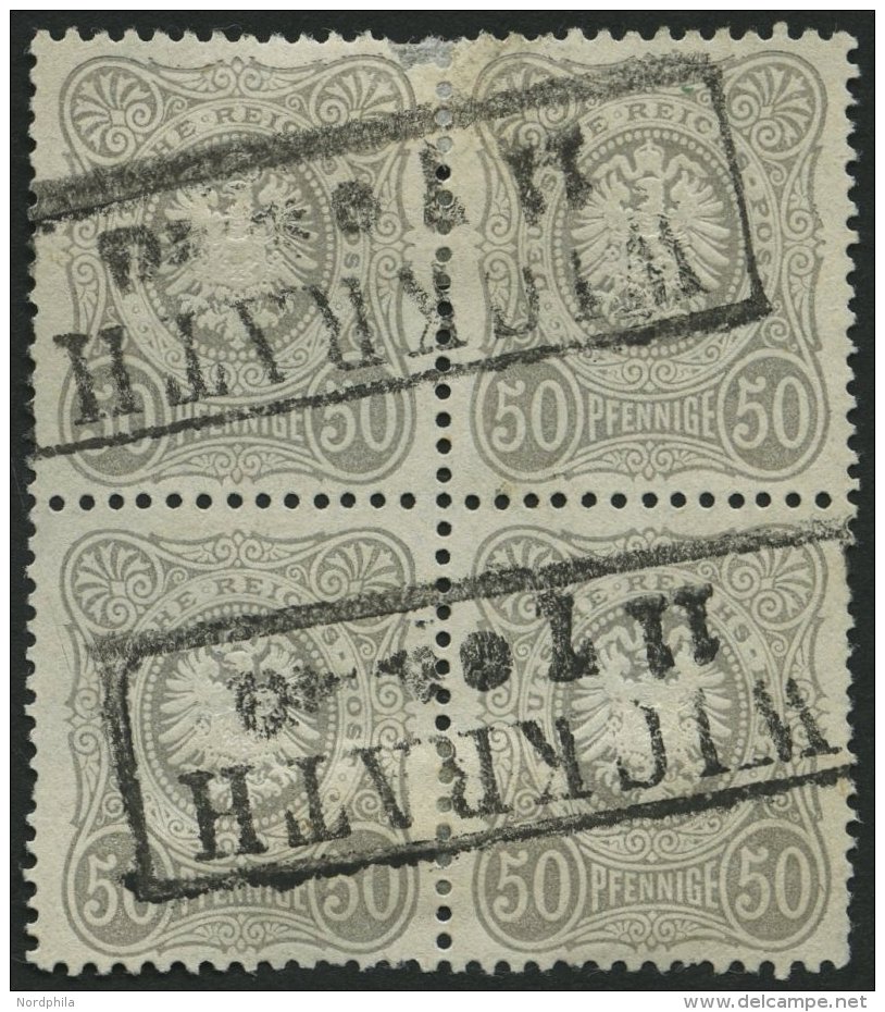 Dt. Reich 36a O, 1875, 50 Pfe. Hellgrau Im Viererblock, R2 WICKRATH, Obere Linke Marke Fehlerhaft, Feinst, Mi. 200.- - Gebraucht