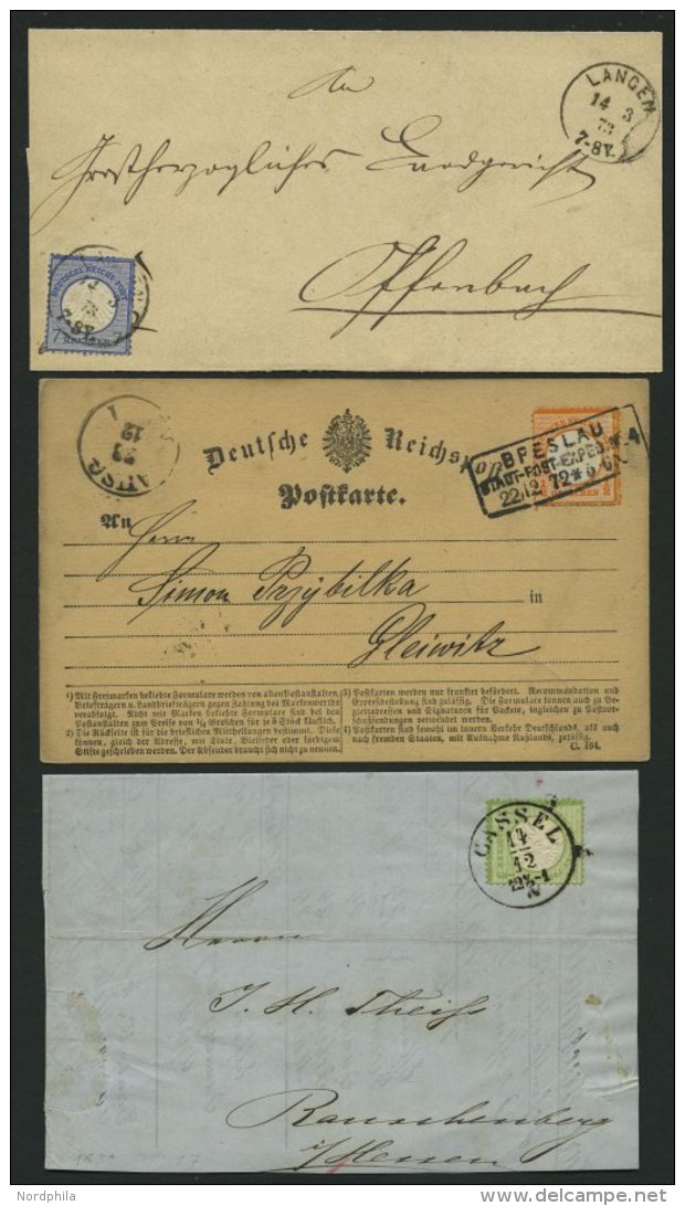 Dt. Reich BrfStk , 1871/3, 5 Verschiedene Belege, Dabei Mi.Nr. 10 Als Einzelfrankatur, Feinst - Gebraucht