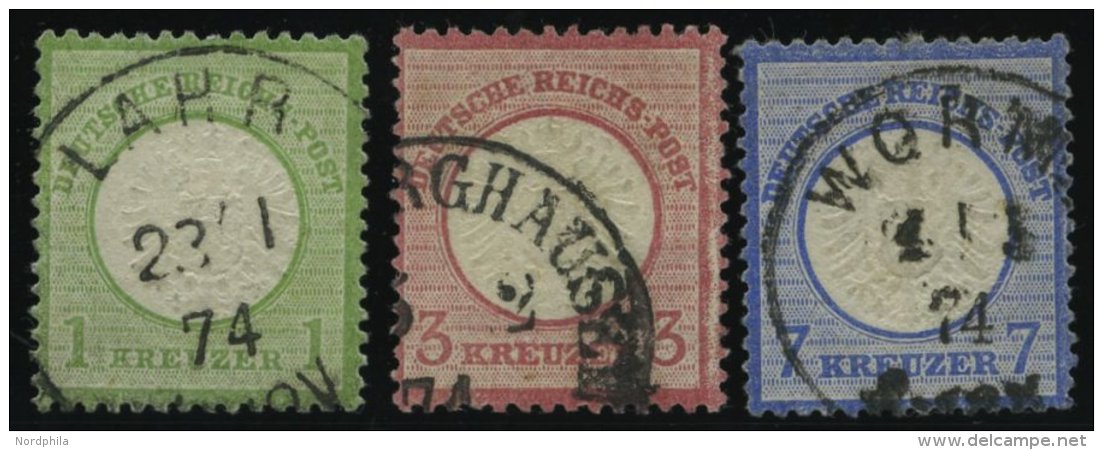 Dt. Reich 23,25/6 O, 1872, 1, 3 Und 7 Kr. Gro&szlig;e Brustschilde, 2 Prachtwerte, Mi. 144.- - Gebraucht
