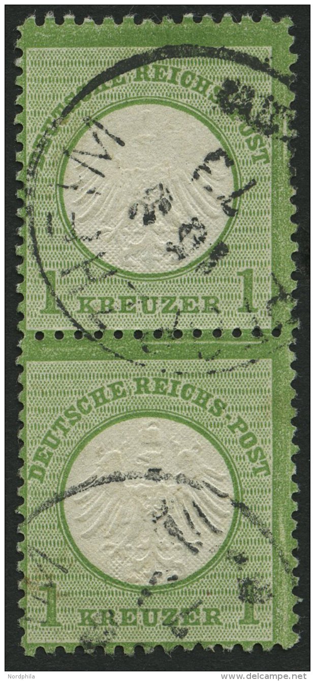 Dt. Reich 7 Paar O, 1872, 1 Kr. Gelblichgr&uuml;n Im Senkrechten Paar, K1 PFORZHEIM, Pracht, Gepr. Sommer, Mi. 180.- - Gebraucht