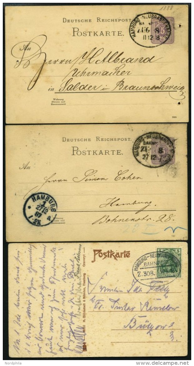 BAHNPOST Hamburg-Neubrandenburg (Zug 8 (2x),307 Und 308 (4x), 1887-1928, 7 Karten Feinst - Maschinenstempel (EMA)