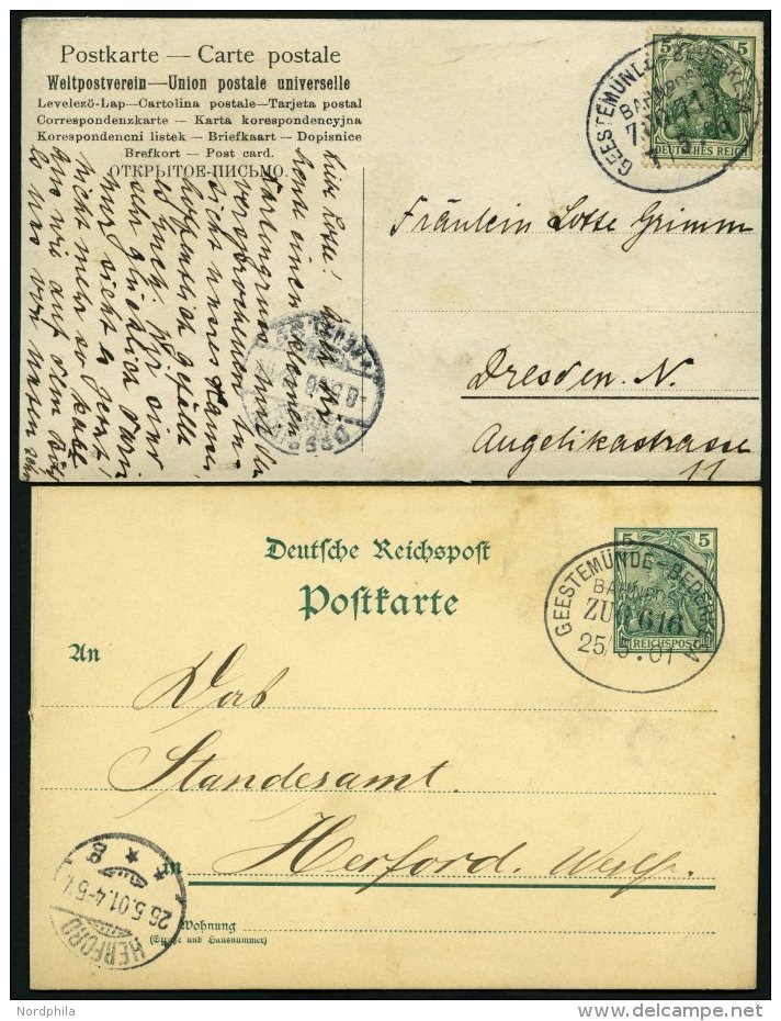 BAHNPOST Geestem&uuml;nde-Bederkesa (Zug 616 Und 713), 1901 Und 1906, 2 Karten Fast Nur Pracht - Maschinenstempel (EMA)