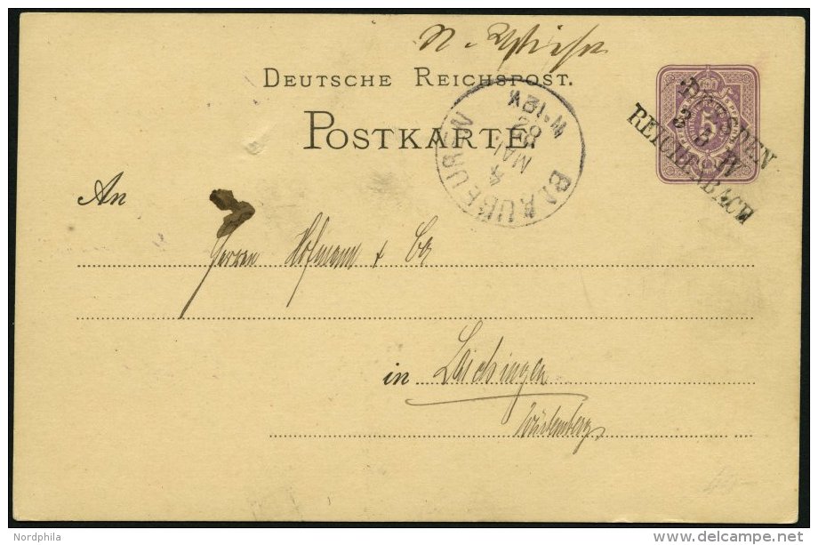 BAHNPOST DR P 10 BRIEF, Dresden-Reichenbach, L3 Und Handschriftlich NIEDERWIESA Auf 5 Pf. Ganzsachenkarte Von 1882, Fein - Maschinenstempel (EMA)