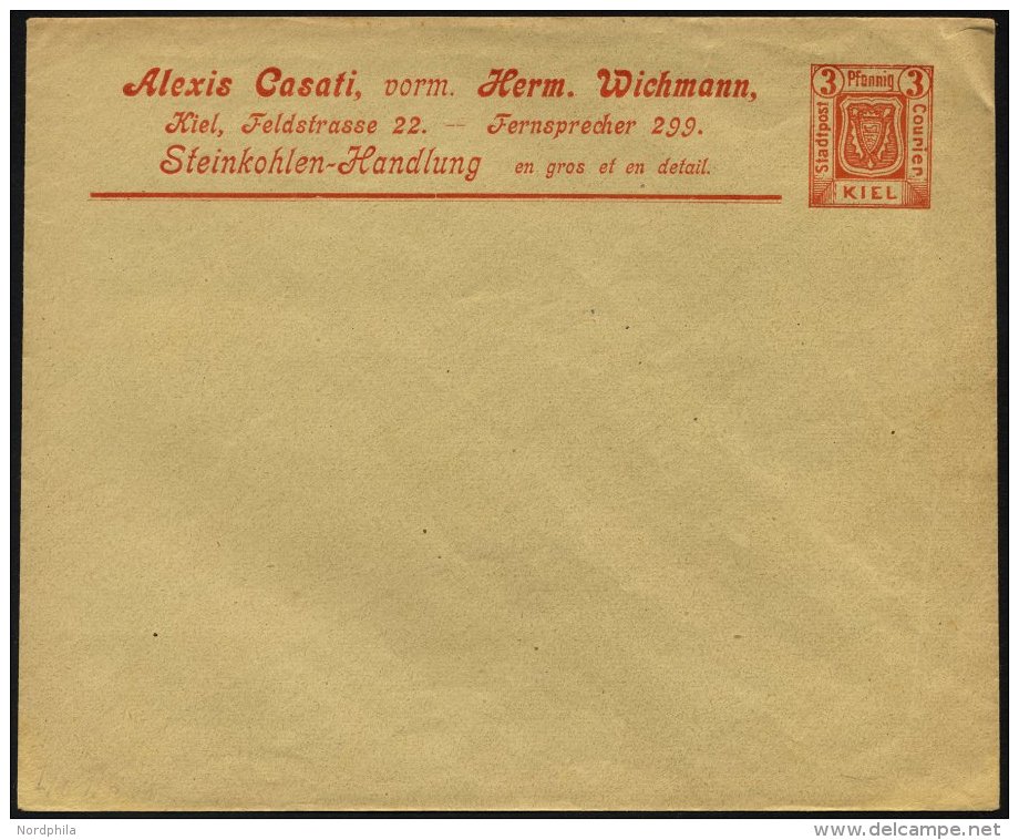 KIEL A PU 3 BRIEF, COURIER: 1899, Privatumschlag 3 Pf. Orange, Ungebraucht, Feinst - Privatpost