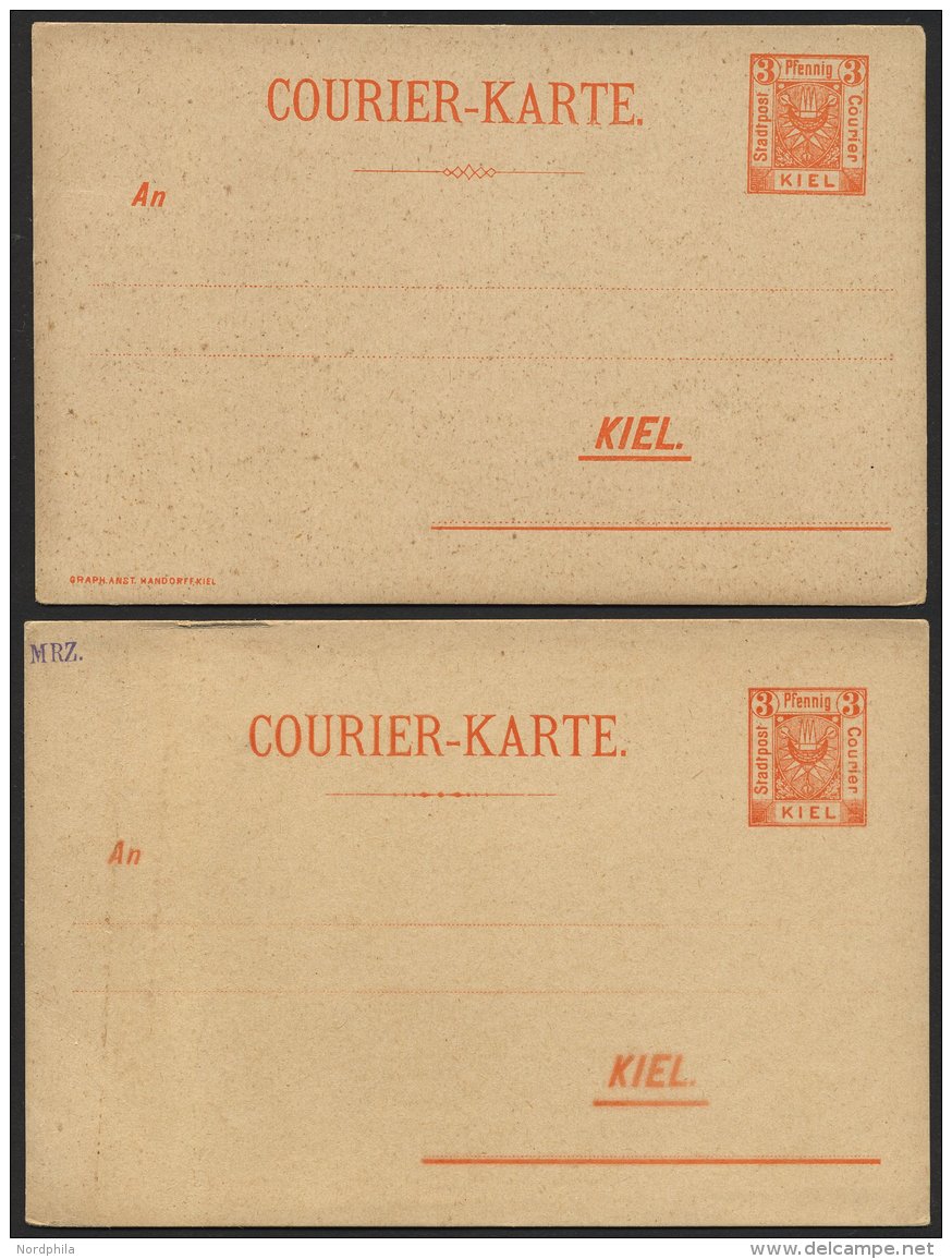 KIEL A U 2 BRIEF, COURIER: 1899, Umschlag 3 Pf. Orange, Ungebraucht, Feinst - Privatpost