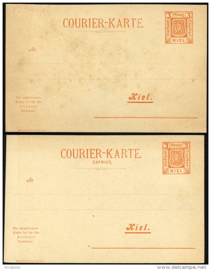 KIEL A P 22F BRIEF, COURIER: 1899, 3/3 Pf. Orange, Frage- Und Antwortkarte Einzeln, Mit Fehldruck Auf Antwortteil, Ungeb - Privatpost