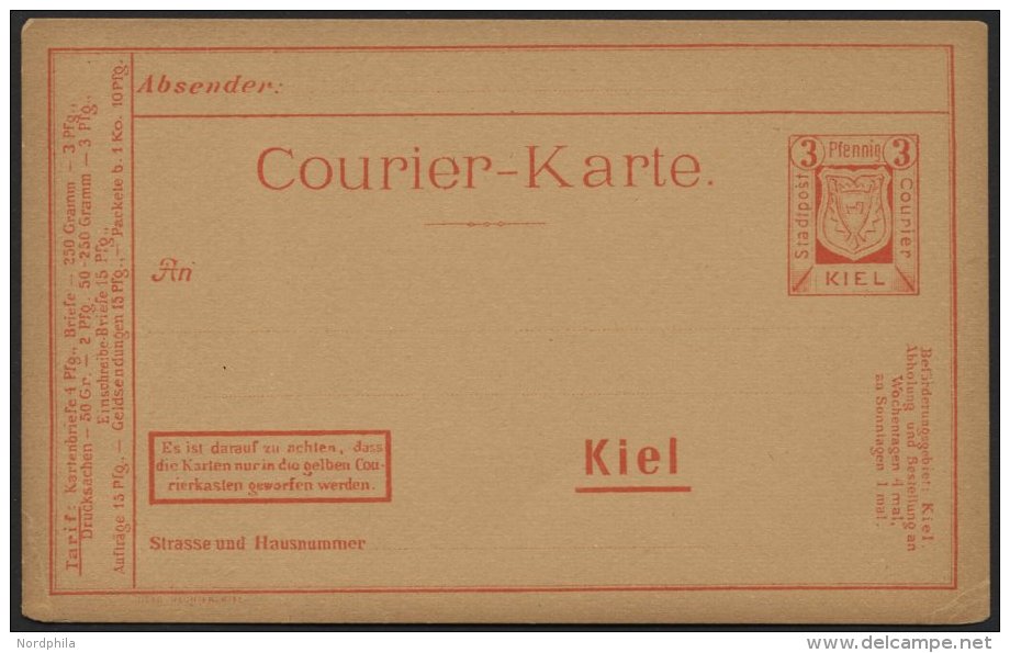 KIEL A P 19 BRIEF, COURIER: 1898, 3 Pf. Orangerot, Einschreibe-Briefe 15 Pf., Ungebraucht, Karte Feinst - Privatpost