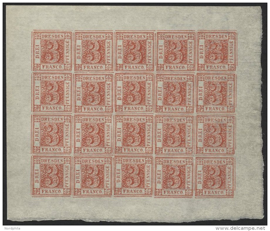 DRESDEN C 114b KB (*), HANSA: 1900, 3 Pf. Mattrot 50 Jahre S&auml;chsische Briefmarke Im Bogen (20), Feld 3 Mit Abart Pu - Privatpost