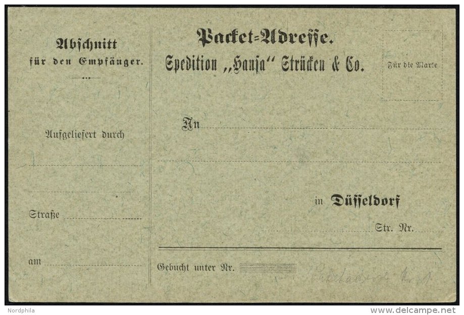 D&Uuml;SSELDORF H PBF1 BRIEF, 1898, Paketkarten-Formular, Ungebraucht, Pracht - Privatpost