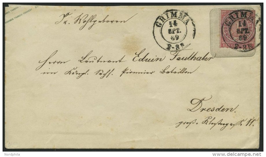 NDP U 50A BRIEF, 1863, 1 Gr. Rosa Auf 2 Ngr. Blau, Format A, Pracht, K2 GRIMMA, Feinst, Mi. 110.- - Sonstige & Ohne Zuordnung