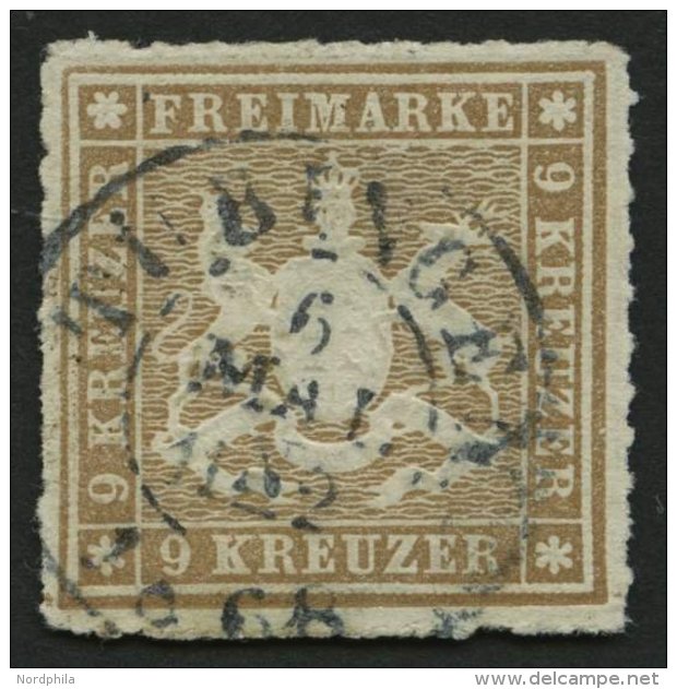 W&Uuml;RTTEMBERG 33b O, 1865, 9 Kr. Fahlbraun, R2 T&Uuml;BINGEN, Pracht, Gepr. W. Engel, Mi. 150.- - Other & Unclassified