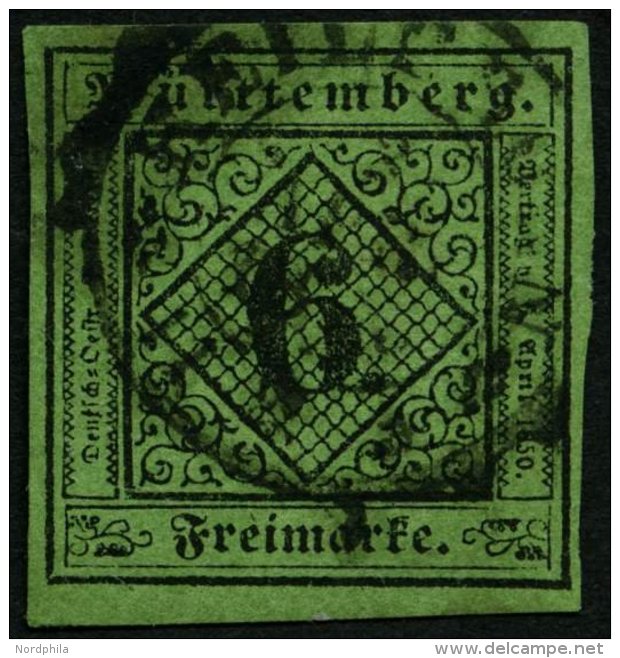 W&Uuml;RTTEMBERG 3y O, 1851, 6 Kr. Gelblichgr&uuml;nes Seidenpapier, Pracht, Mi. 110.- - Sonstige & Ohne Zuordnung