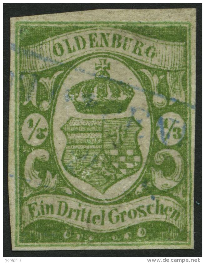 OLDENBURG 10b O, 1861, 1/3 Gr. Moosgr&uuml;n, Repariert Wie Pracht, Mi. (3000.-) - Oldenburg
