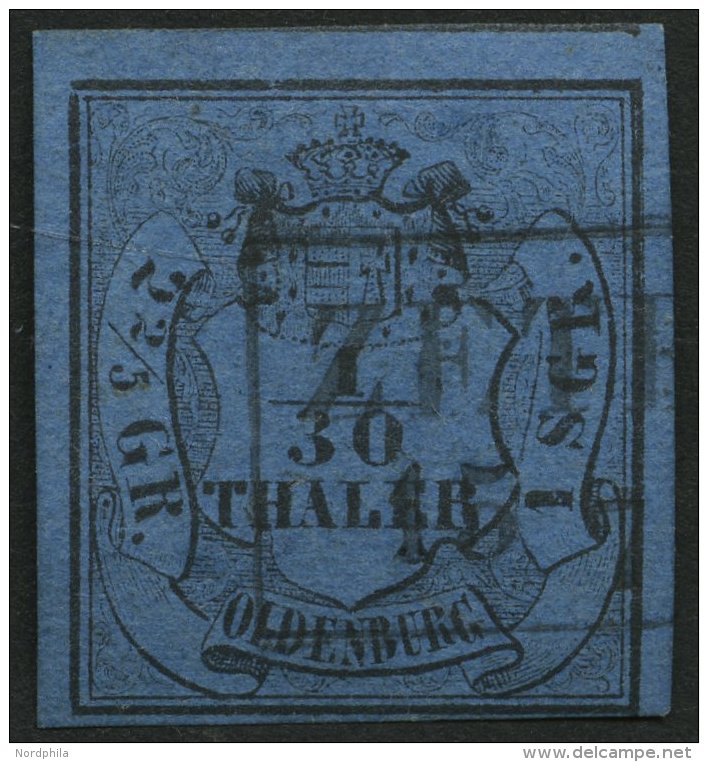 OLDENBURG 2I O, 1853, 1 Sgr. Schwarz Auf Lebhaftgrauultramarin, Type I, R2 ZETEL, Pracht, Gepr. Pfenninger - Oldenburg