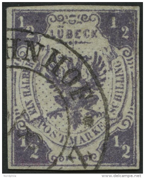 L&Uuml;BECK 1 O, 1859, 1/2 S. Dunkelviolettgrau, K2 L&Uuml;BECK BAHNHOF!, Breitrandig, Etwas B&uuml;gig Und Kleine Helle - Luebeck