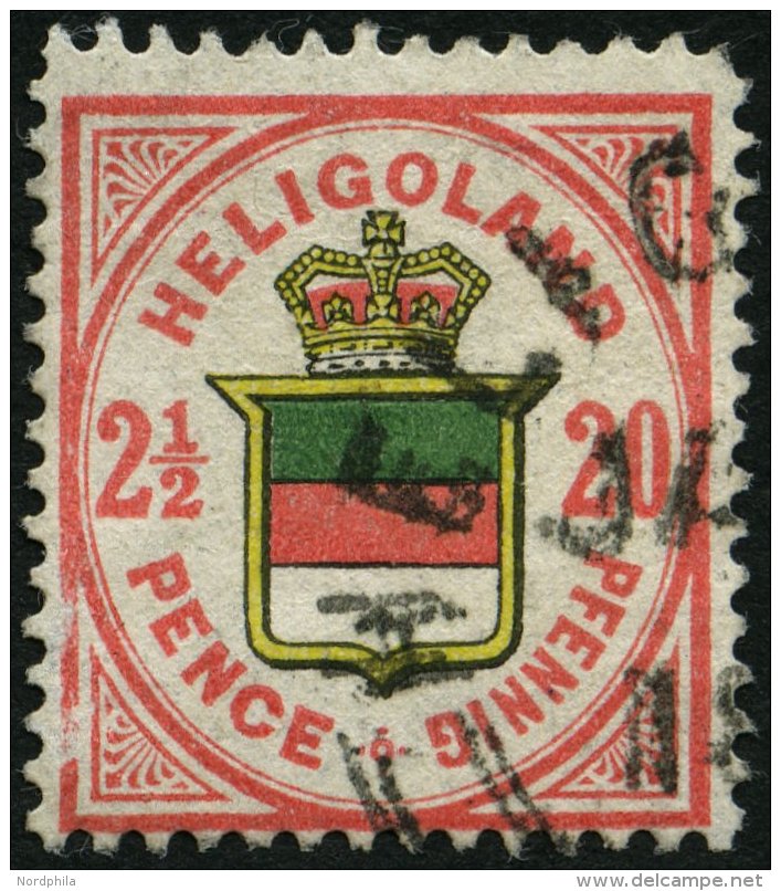 HELGOLAND 18e O, 1885, 20 Pf. Lebhaftrosa/hellr&ouml;tlichgelb/graugr&uuml;n, Rundstempel, Feinst, Gepr. C. Brettl, Mi. - Helgoland