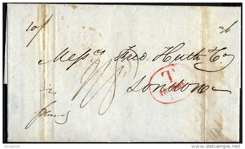 HAMBURG - GRENZ&Uuml;BERGANGSSTEMPEL 1846, T 10 NOV, In Rot Auf Brief Nach London, R&uuml;ckseitiger R3 K.S. &amp; N.P.C - Vorphilatelie