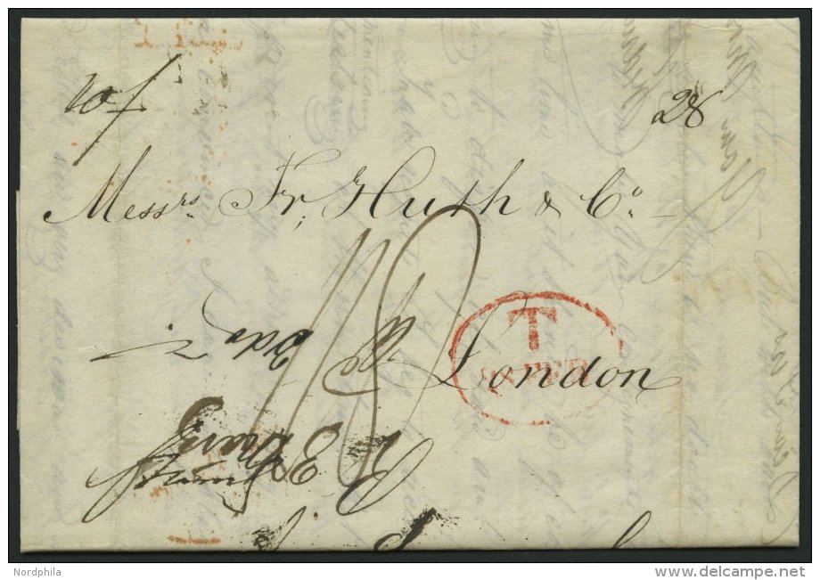 HAMBURG 1843, T 28. FEB, Rote Sonderform Auf Brief Von G&ouml;teburg (r&uuml;ckseitiger R3) &uuml;ber Hamburg Nach Londo - Vorphilatelie