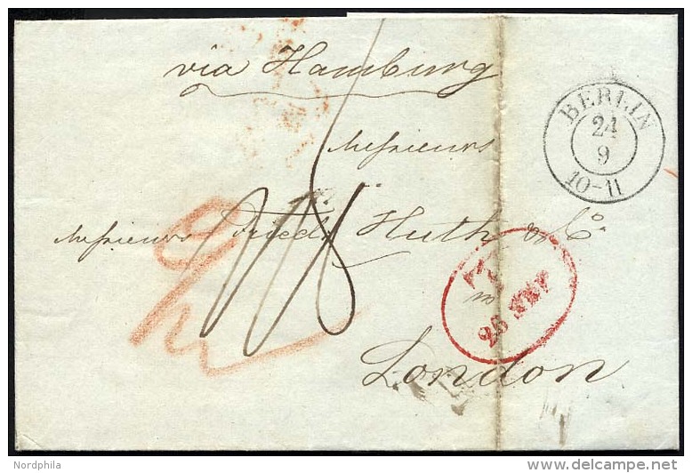 HAMBURG 1843, T 26 SEP, Rote Sonderform Auf Brief Von Berlin (K2) Via - Vorphilatelie