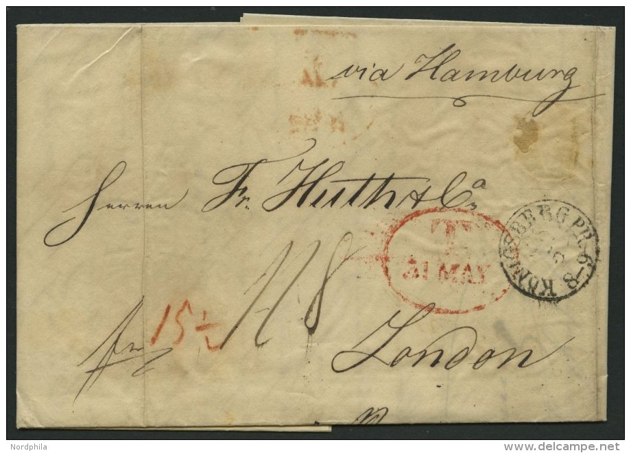 HAMBURG - GRENZ&Uuml;BERGANGSSTEMPEL 1842, T 31 MAY, In Rot Auf Brief Von K&ouml;nigsberg (K1) &uuml;ber Hamburg (r&uuml - Vorphilatelie