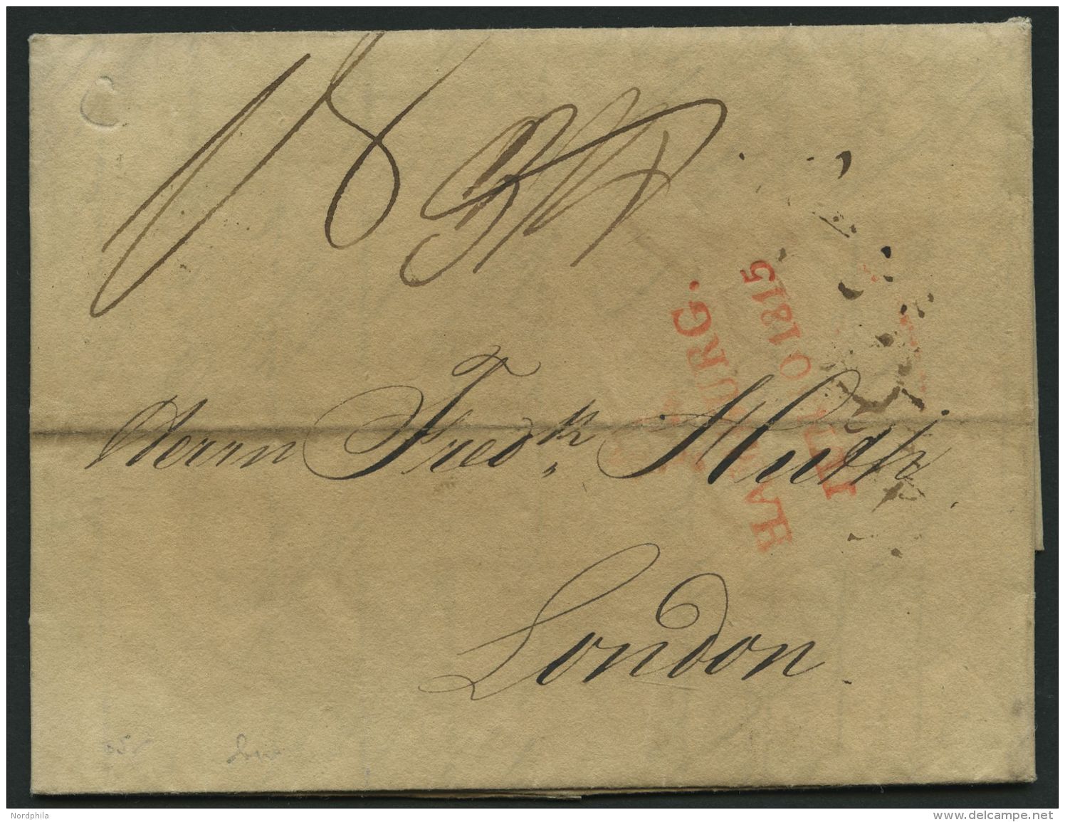 HAMBURG VORPHILA 1815, HAMBURG., Roter L2 Mit Turm Auf Brief Nach London, Feinst - Sonstige & Ohne Zuordnung