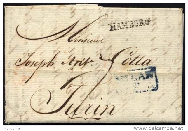 HAMBURG VORPHILA 1800, HAMBURG, L1 Auf Brief Nach Turin, Blauer Durchgangsstempel Von MILAN, Pracht - Vorphilatelie