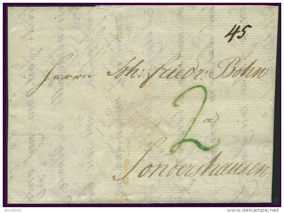 HAMBURG VORPHILA 1799, Brief Mit Kartierungsnummer Und Gr&uuml;ner 2 Von Hamburg Nach Sondershausen, Pracht - Other & Unclassified