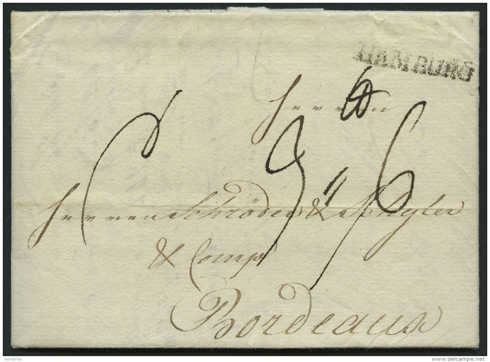 HAMBURG VORPHILA 1789, HAMBURG, L1 Auf Brief Nach Bordeaux, Registraturbug, Pracht - Autres & Non Classés